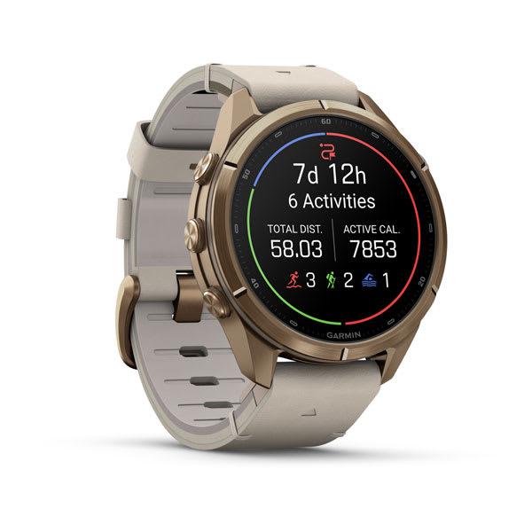 Спортивний годинник Garmin Fenix 9 Pro Amoled inReach 43 мм Autumn Gold Titanium із бежевим шкіряним ремінцем 010-04335-41
