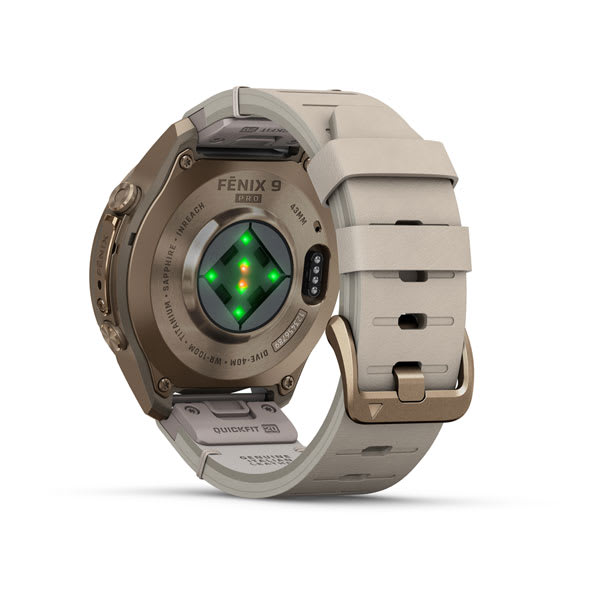 Спортивний годинник Garmin Fenix 9 Pro Amoled inReach 43 мм Autumn Gold Titanium із бежевим шкіряним ремінцем 010-04335-41