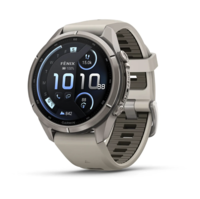 Спортивний годинник Garmin Fenix 9 Pro Amoled inReach 43 мм Titanium з Fog Grey Dark Sandstone із сірим силіконовим ремінцем 010-04335-81