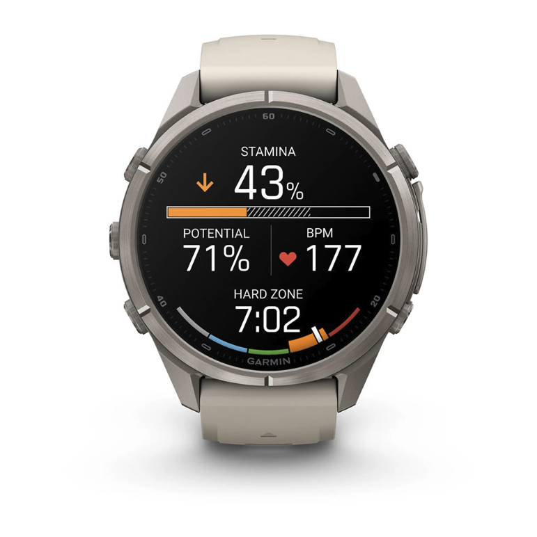 Спортивний годинник Garmin Fenix 9 Pro Amoled 43 мм Titanium Fog Grey Dark Sandstone із сірим силіконовим ремінцем 010-04335-86
